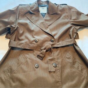 LONDON FOG Women’s Brown Houndstooth Double Breasted Long Trench Coat,Size 10